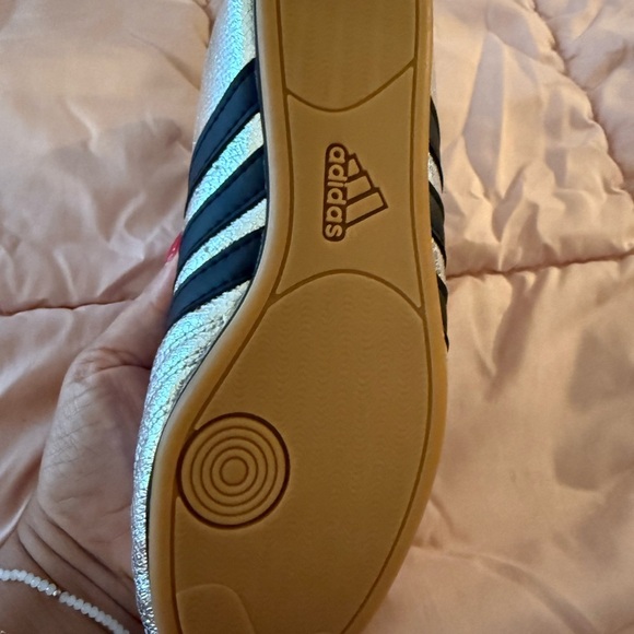 Adidas Metallic Silver Soccer Cleats with Black Stripes - Picture 2 of 4